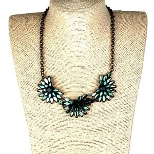 J.Crew Statement Necklace Green Crystal Flower Cluster Vintage Style